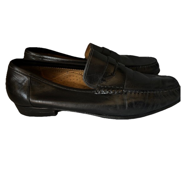 Santoni Ikangia‎ Men\'s Black Leather Slip On Penny Loafers Shoes 12 D Executive main image 4
